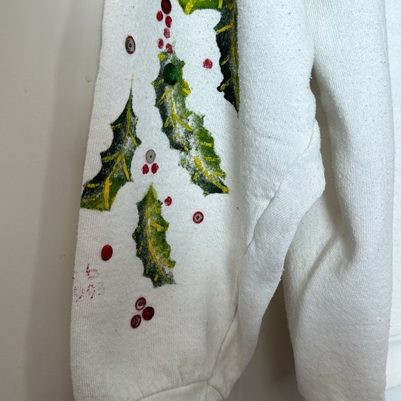 Unique Hand-Painted Vintage Ugly Christmas Sweater mistletoe sequence size Large - Picture 6 of 13